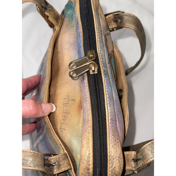 Vintage Anuschka Hand Painted Shoulder Bag Purse Genuine Leather - Picture 4 of 13